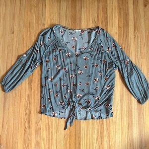 Blue floral, peasant tie top